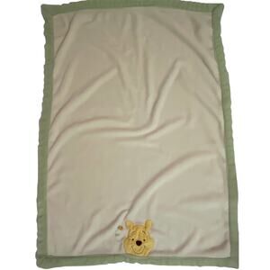Disney Baby Winnie The Pooh Yellow Green Blanket Plush Face Applique Bee Lovey